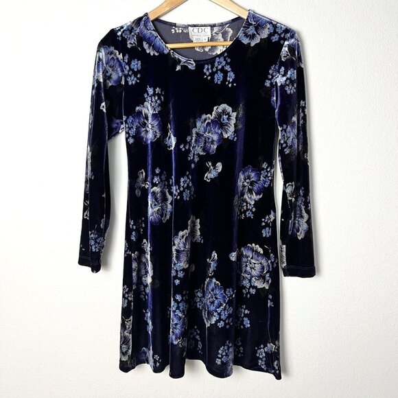 Vintage 90s Y2K Velvet Floral Mini Dress A-line Whimsigoth Romantic Size 4 - Picture 1 of 5